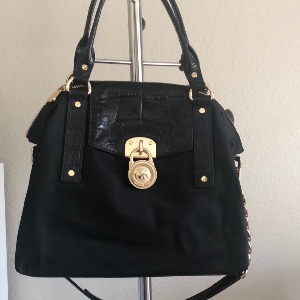 Michael Kors black leather and fabric purse